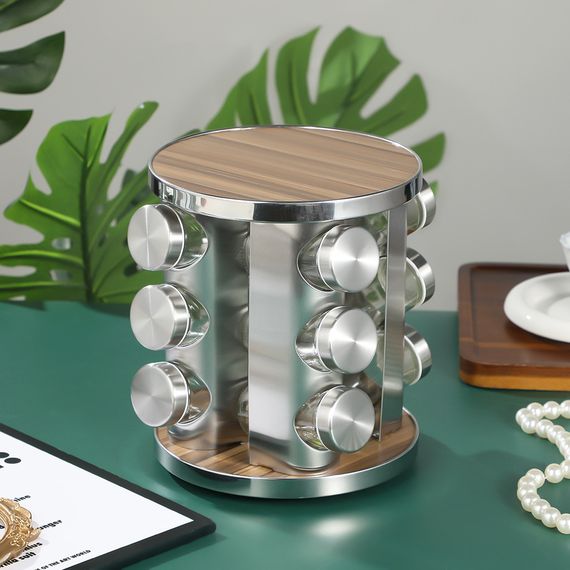 Набір ємностей для спецій на підставці 12 од. нерж. сталь та дерево LoveYouHome | Зображення 5