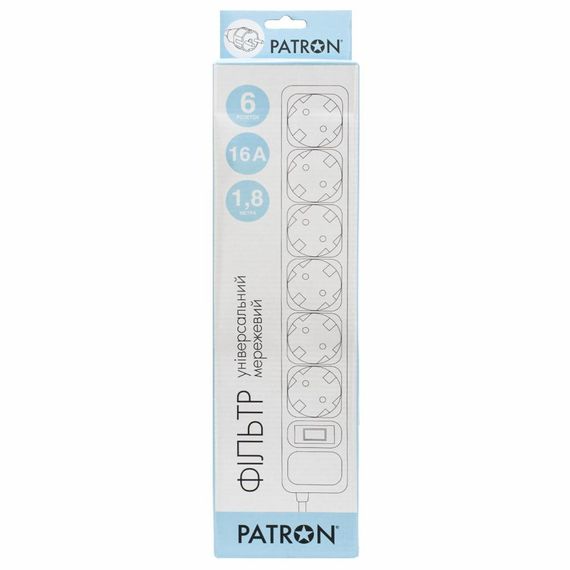Мережевий фільтр живлення Patron 1.8 m3*1.5mm2 (SP-1662) 6 розеток BLACK (EXT-PN-SP-1662) | Зображення 1