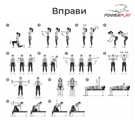 Набір гантелей в кейсі 9 кг. PowerPlay 4121 Fitness Dumbells (2шт.*1кг. 2шт.*1,5кг. 2шт.*2кг.) | Зображення 5