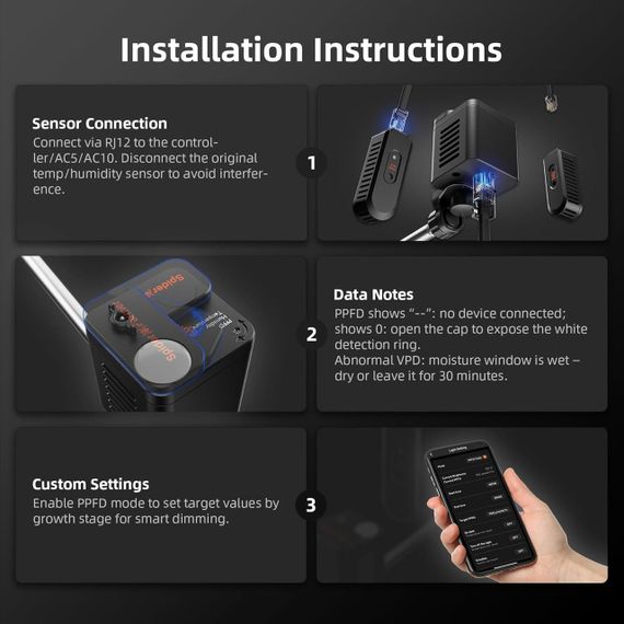 Датчик для індор вирощування рослин Spider Farmer GGS Sensor Pro 4-в-1 для CO2, VPD, PPFD, температура, вологість | Зображення 3