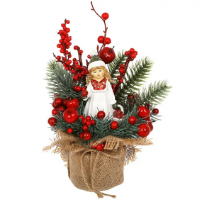 Новорічна композиція в джутовому мішечку ( хвоя, ягоди, шишки), 17*24см
