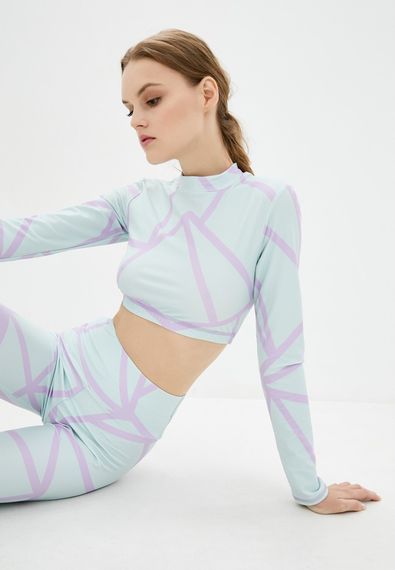 Спортивный топ 4Profi с длинным рукавом c принтом "Геометрия" мята/фиолет размер M бифлекс 16701