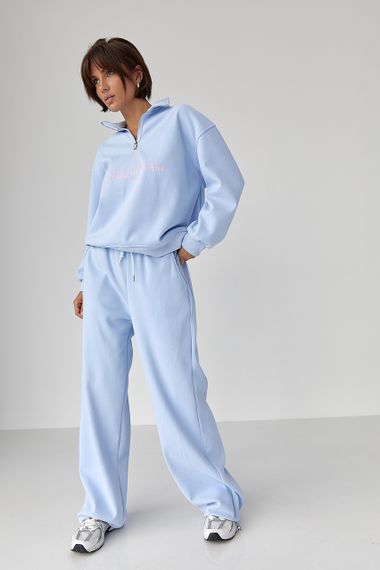 Теплий спортивний костюм з написами - блакитний цвет, M/L (є розміри) | Зображення 4