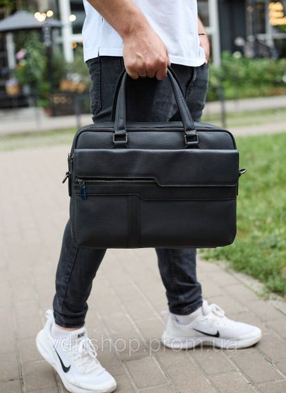 Чоловіча ділова сумка зі шкіри 39х29х10, класичний портфель для ноутбука та офісу, сумочка для студента, чорний | Зображення 9