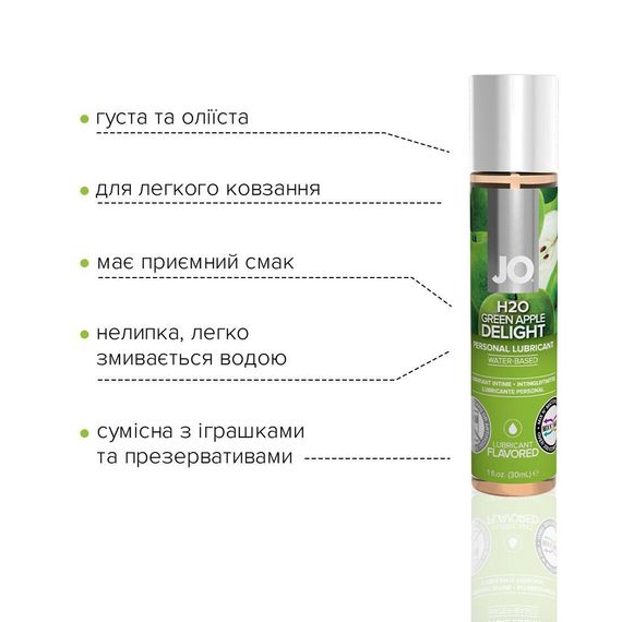 Смазка на водной основе JO H2O — Green Apple (30 мл) без сахара, растительный глицерин Sex Aura | Зображення 2