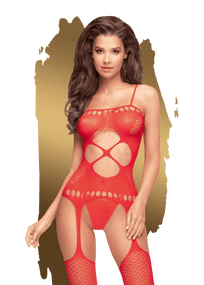 Бодистокинг с вырезом на животике и имитацией чулок Penthouse Hot Nightfall, Красный, День влюблённых, S, M, L, S/M/L