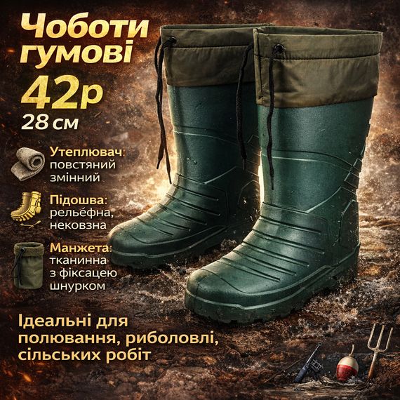 Удобные резиновые сапоги 42р 28см, Резиновые сапоги летние мужские пенка для рыбалки PD-77