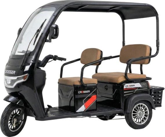 Електротрайк Crosser TR-7 1000W 72V 24Ah, 3 місця, до 60 км, з дахом і кофром, триколісний електроскутер Чорний | Зображення 4