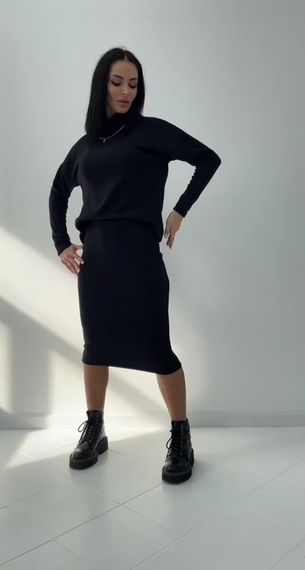 Женский теплый ангоровый костюм юбка и гольф GF07942 цвет черный, размер 46/48 | Зображення 2