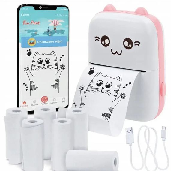 Портативный минипринтер Mini printer с Bluetooth для термопечати без чернил со смартфона. Цвет: розовый WS-85 | Зображення 6