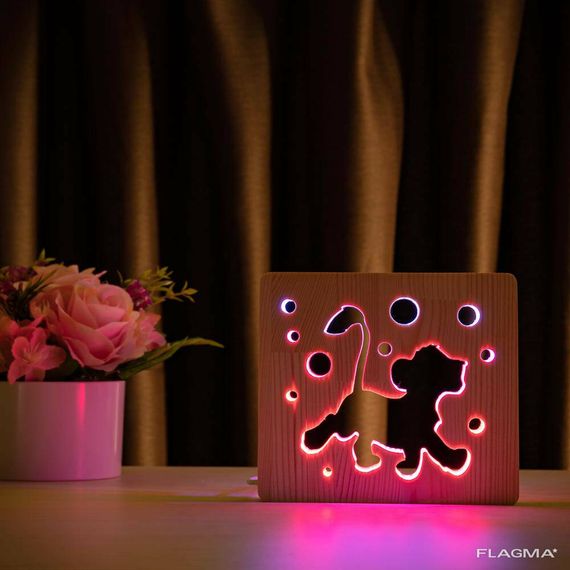 Светильник ночник ArtEco Light из дерева LED "Веселый львенок" с пультом и регулировкой... | Зображення 4