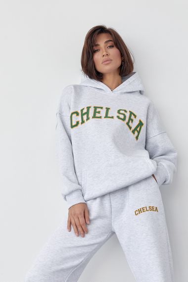 Женский спортивный костюм на флисе с принтом Chelsea - светло-серый цвет, L (есть размеры) | Зображення 3