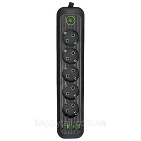 Мережевий фільтр-подовжувач 5 розеток 3xUSB-A 1xUSB-C 3м чорний HP-5-42