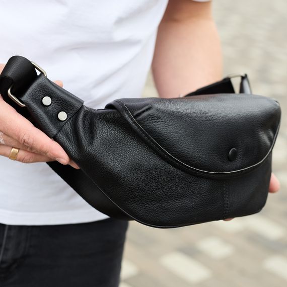 Бананка топова шкіряна чоловіча модна містка повсякденна  чорна TD-37698 | Зображення 1