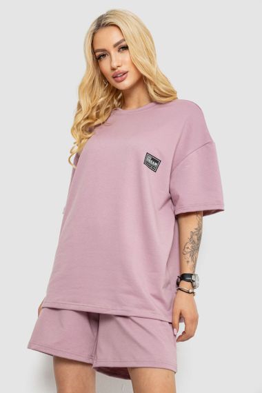 Женский летний костюм оверсайз шорты и футболка цвет пудровый размер S/M 241R5004 | Зображення 2