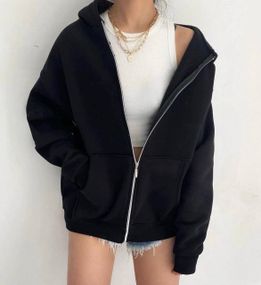 Женский теплый худи на флисе на молни STI272 Oversize 42/48 цвет черный
