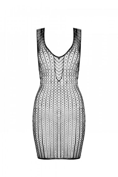 Мини-платье с вертикальным узором Passion BS097 One Size, white, плетение по бокам | Зображення 2