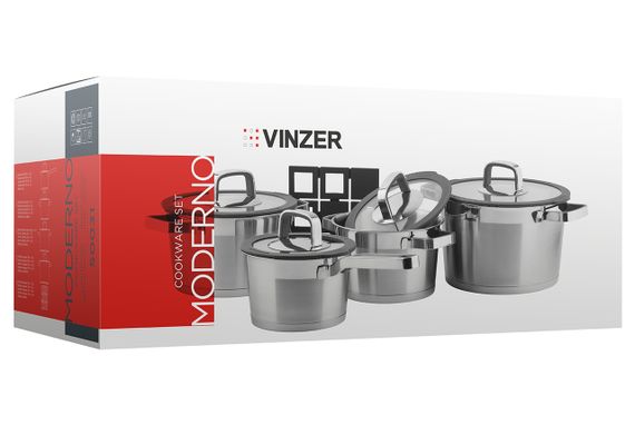 Набор кухонной посуды Vinzer Moderno 50031, 9 предметов нержавеющая сталь, для индукции | Зображення 6