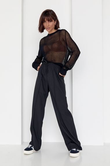 Вязаная ажурная кофта oversize в сеточку черный цвет L | Зображення 5