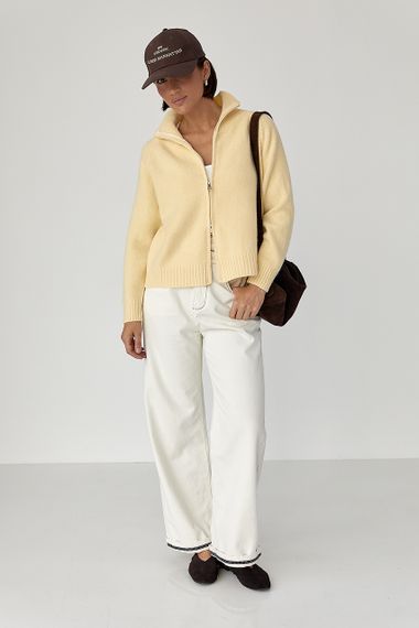 Короткий в'язаний кардиган на блискавці - лимонний цвет, ONE SIZE (є розміри) | Зображення 2