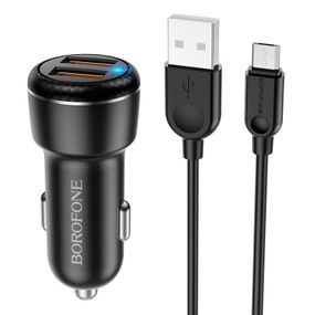 АЗП Borofone BZ17 Core QC3.0 3A (2USB-A) + кабель USB to MicroUSB Чорний