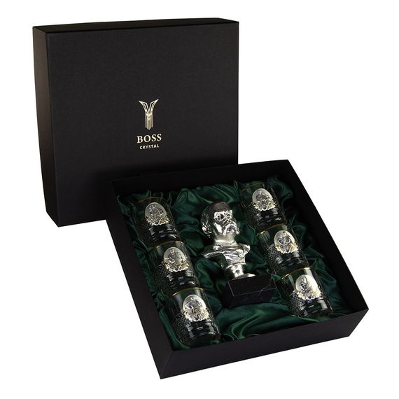 Набір із бюстом Т.Г. Шевченко, 6 келихів з козаками, бюст на мармурі, срібло