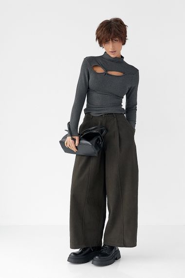 Трикотажний однотонний лонг із переплетом - сірий цвет, ONE SIZE (є розміри) | Зображення 2