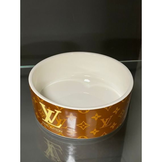 Брендовая керамическая миска для животных собак и котов одинарная Louis Vuitton, коричневая | Зображення 3