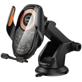 Автотримач з БЗП Hoco HW34 Blue whale 3-axis linkage wireless 15W (center console) Black