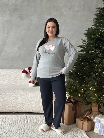 Сіра м'яка піжамка з сердечками PLUS SIZE з мікрофлісу | Зображення 9