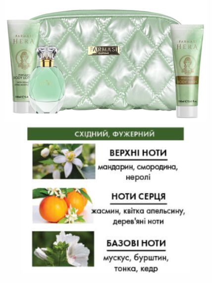 Набір парфумована вода + гель для душу + лосьйон для тіла + косметичка Hera Farmasi | Зображення 1