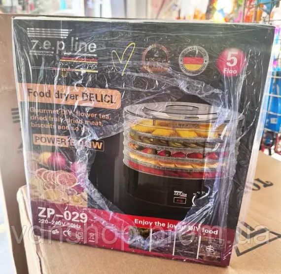 Сушилка для овощей и фруктов Zepline ZP-029 сушилка дегидратор 800 Вт Черная | Зображення 2