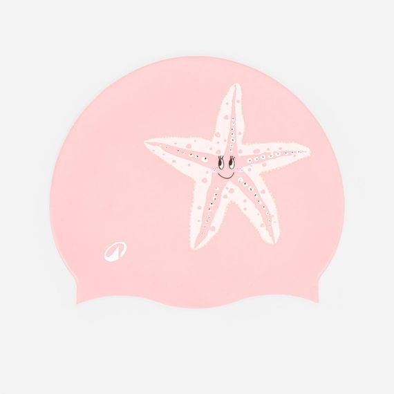 Шапочка для плавання силіконова рожева з принтом морської зірки - One Size