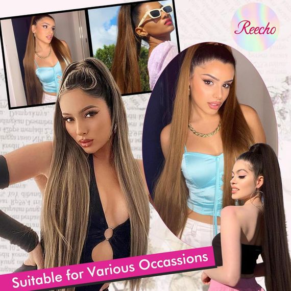 Накладной хвост длинный прямой светлый блонд 71 см шиньон на шнурке из термостойких синтетических волос REECHO | Зображення 5