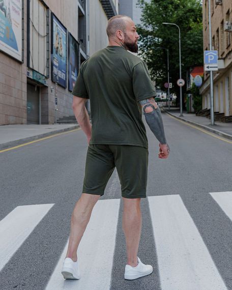 Мужской летний костюм оверсайз с шортами и футболкой BD0023 цвет хаки, размер S | Зображення 2