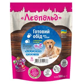 ЛЕОПОЛЬД Готовий обід з яловичиною та серцем для собак, пауч 500 г (12шт/уп)