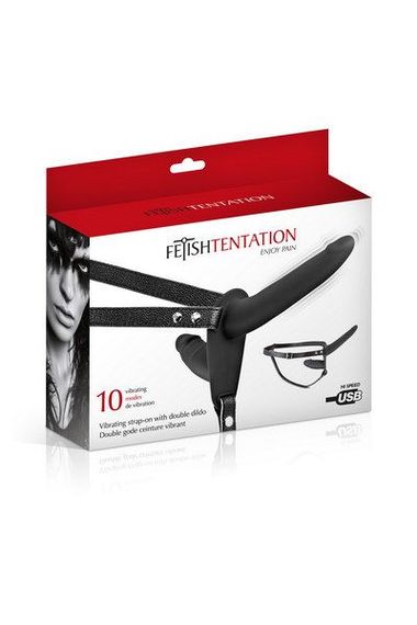 Подвійний страпон з вібрацією Fetish Tentation Vibrating Strap-On with Double Dildo Black | Зображення 2