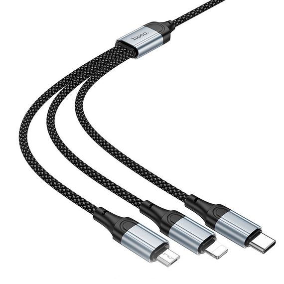 Кабель HOCO X102 USB-1 3 in 1 Micro/Iphone/Type-C, 2A, довжина 1м, Black | Зображення 4