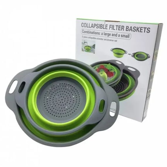Друшляк силіконовий складаний великий + маленький Collapsible filter baskets | Зображення 3