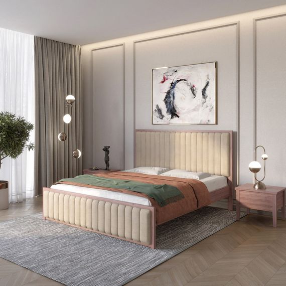 Односпальне дерев'яне ліжко Mebigrand Відень Горіх лісовий/Аляска 23 (Бежевий) 90х200 см (MBG-10947)