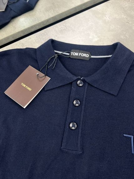 Трикотажна кофта-поло Tom Ford синього кольору з вишитим логотипом на грудях sg287 | Зображення 3