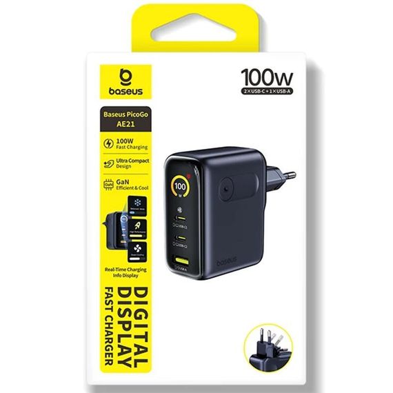 МЗП Baseus PicoGo AE21 Fast Charger 100W (1USB-A/2C) + кабель Type-C to Type-C (E0121B) Cosmic Black | Зображення 3