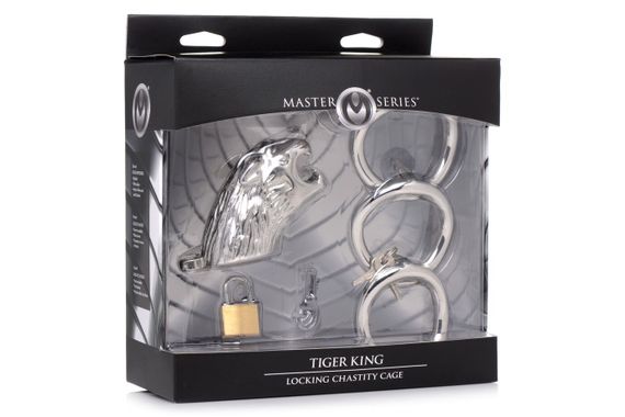 Клітка для пеніса Master Series: Tiger King Cock Cage With Lock, три кільця, замок, три ключі | Зображення 6