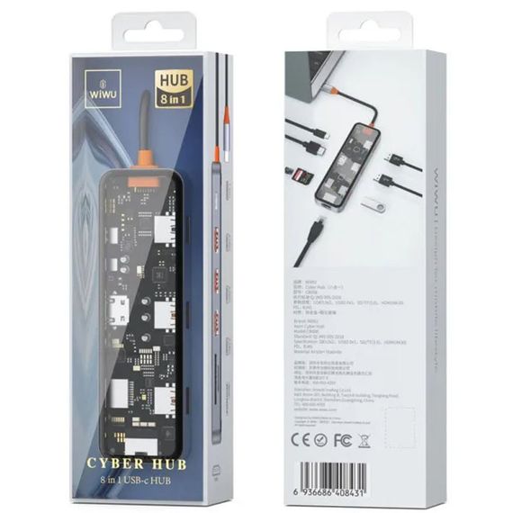 Перехідник HUB WIWU Cyber hub CB008 8 in 1 Grey | Зображення 4