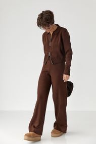 В'язаний трикотажний костюм з коротким кардиганом - коричневий цвет, ONE SIZE (є розміри)