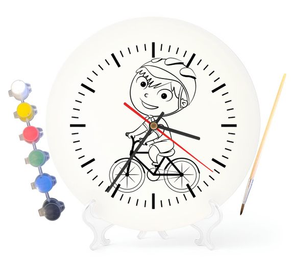 Детский набор для творчества часы раскраска Ребенок велосипедист 30 см (Г0183)