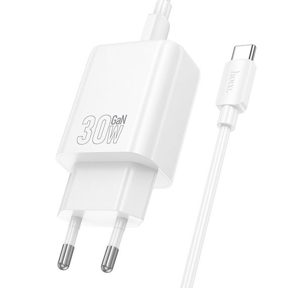 МЗП Hoco N62 Gentle PD30W (1USB-C) + кабель Type-C to Type-C White | Зображення 1