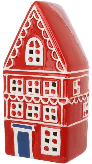 Керамічний будиночок з LED-підсвіткою "Городок" 20см, червоний з білим КОПІЯ