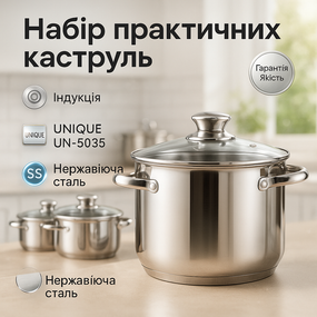 Якісний набір каструль UNIQUE UN-5035, Набір каструль вищої якості посуду для будь-яких плит BL-52