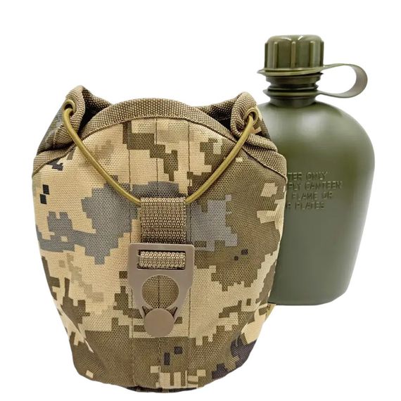 Фляга армійська 1л в чохлі-підсумку Піксель Molle (фляга тактична польова індивідуальна)